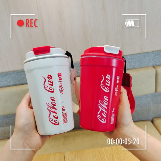 Double Wall Coffee Mug Keep Cold Warm BPA-Free Healthcare Stainless Steel Tea Cola Cup Vacuum Flask Water Bottle Car Mug with Strap 380ml 500ml